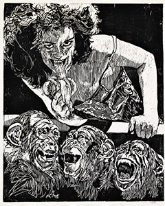 Image of Jerry B. Walters woodcut print, Who's Watching Who?